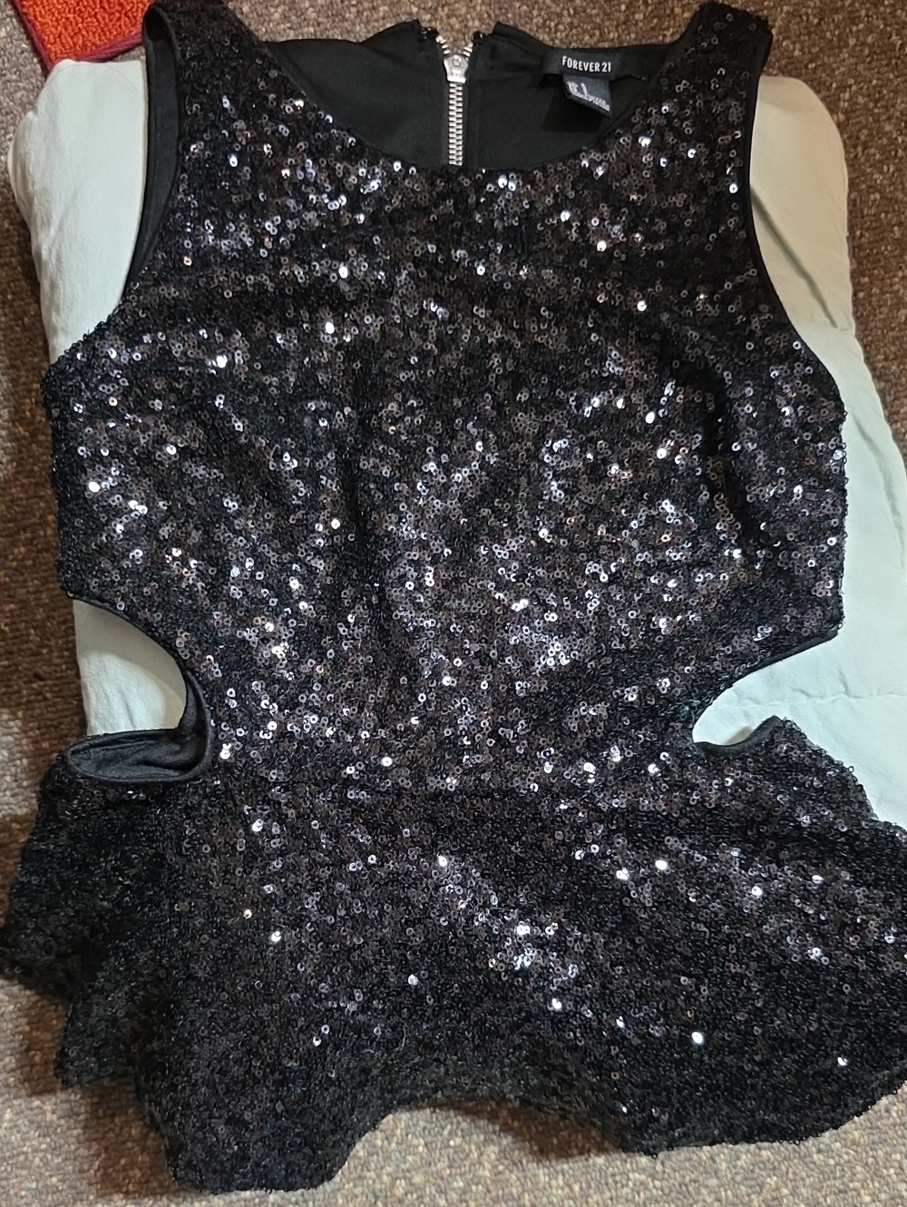 Forever 21 Black Sequin Cutout Peplum Top